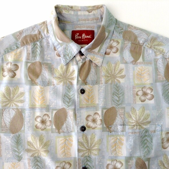 Pau Hana Other - Pau Hana Men's Shirt Medium Hawaii Aloha Blue Beige Green Leaf Print